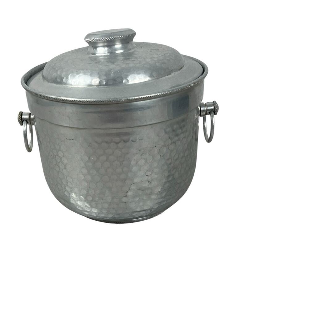 MCM Barware Hammered Aluminum Ice Bucket With Handles 1950s